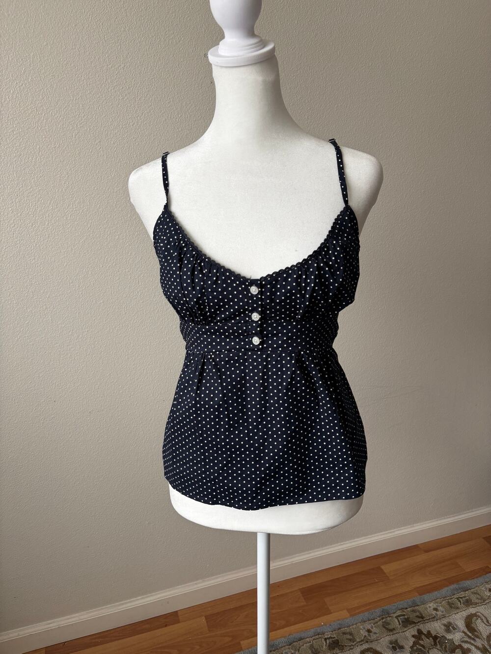 Brandy Melville Navy Polka Dot Tie Back Tank Top Cotton NWT S